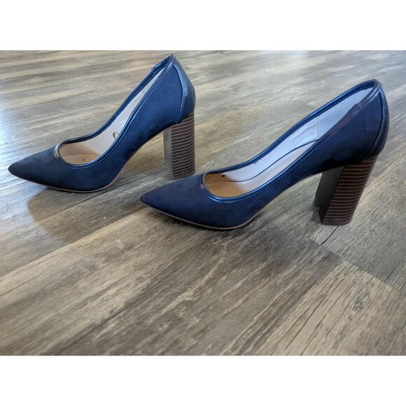 Ann Taylor Blue Suede Block Heels Pumps Size 7 M Pointed Toe - Picture 6 of 10